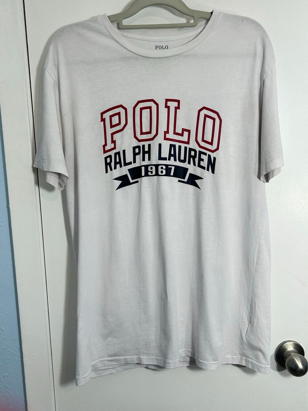 Polo Ralph Lauren Graphic T-Shirt Small White Sporty Collegiate 1967 Preppy